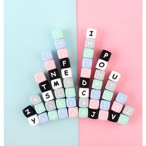 26pcs 12mm Silicone Beads Letter Food Grade Silicone Chew DIY Pendant Pacifier Chain Baby Teething English Alphabet Bead Teether