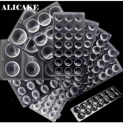 3D Chocolate Ball Bar Molds Tray Sphere Thick Polycarbonate Mold for Bakery Cake Form of Chocolate Moulds Baking Pastry Tools