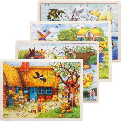 60 cartoon wooden toys 8 3D wooden puzzles children educational gift toy puzzles