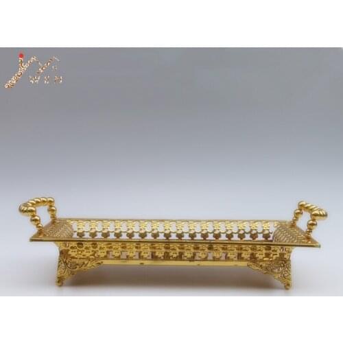 Free Shipping Luxury Gold Finish Metal Tray Cake Stand Hollow Metal Plate