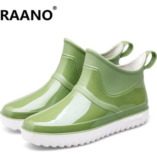 Mens PVC Waterproof Ankle Rainboots Rubber Non-slip Car Wash Kitchen Work Shoes Fashion Platform Male Booties zapatos de hombre