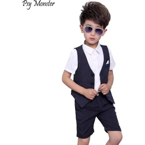 Children Baby Boys Brand Birthday Clothes Tuxedos Wedding Dress Formal Suit Set Waistcoat Vest Pants Gentleman Kids Costumes F41