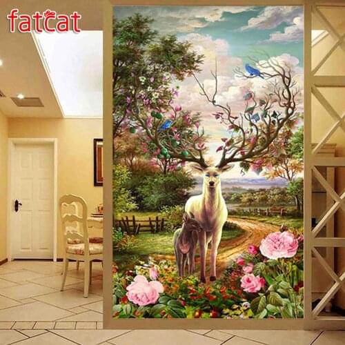 FATCAT Spring sika deer Large Diy Diamond Painting Full square round drill 5d Diamond Embroidery Animal Mosaic Decoration AE2313