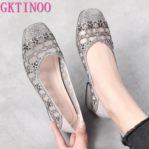 GKTINOO 2021 Summer Fashion Pumps Cut-outs Women Crystal Casual Ladies Shoes High Heels Tenis Feminino Genuine Leather Sandals