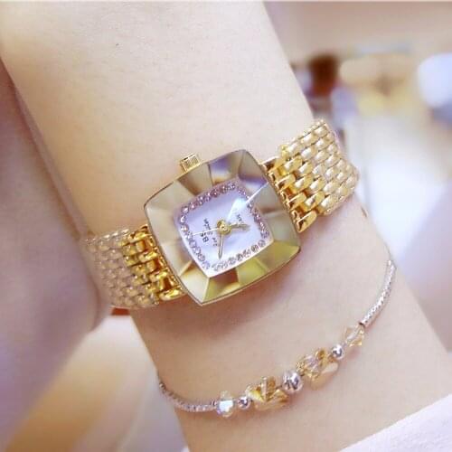 Hot Sale Gold Crystal Square Watch Full Diamond Bangle Watch Lady Luxury Dress Jewelry Watch Rhinestone Bling Crystal Bangle