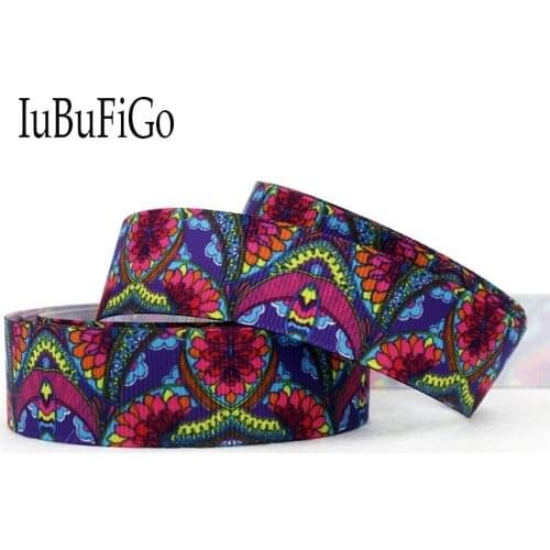 [IuBuFiGo] 50 yards 7/8" 22mm Bohemia Printed Grosgrain Ribbon Polyester ribbons DIY bowhair handmade Tape