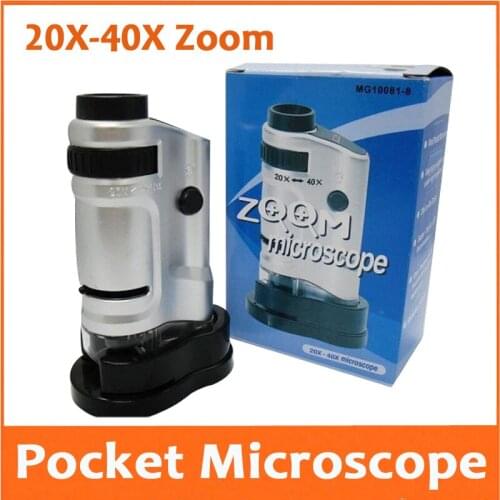 20x-40x Zoom Adjustable Zoom Pocket Microscope LED Illuminated Toys Reading Glass Handheld Children Magnifier Loupe with Light