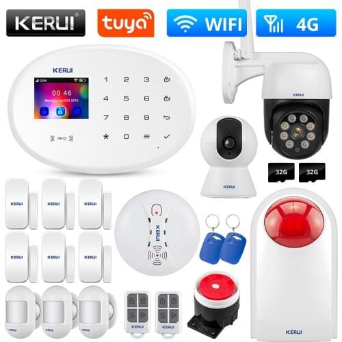 KERUI 4G GSM WIFI Tuya Smart Home Alarm system Kit Wireless Alarm Security System IP Camera Control Autodial Siren Sensor Alexa