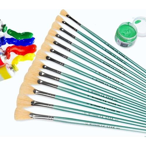 6pcs/Set Blue Rod Pig Bristle Fish Tail Fan Shap Oil Paint Brush Art Gouache Watercolor Brush Acrylic Paints Art Supplies