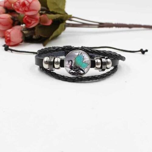 2019 Classic Pterosaur Totem Crystal Glass Bracelet Braided Leather Vintage Glamour Jewelry