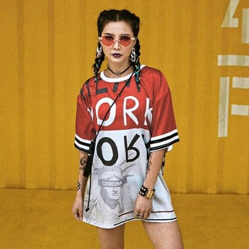 Hip Hop Costumes Short Sleeve T-Shirt Women Loose Top Street Dance Clothing Lady Jazz Cheerleader Costume Stage Show Wear DT886