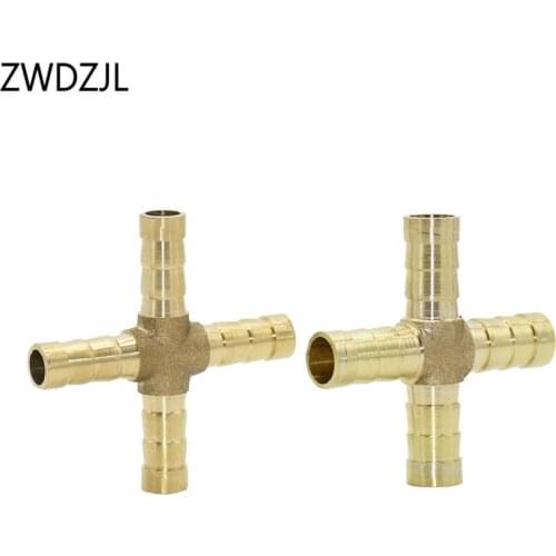 Cross Brass Barb Hose Fitting 8mm 10mm 4-way Hose Tube Barb Copper Barbed Coupling Connector Adapter 2pcs