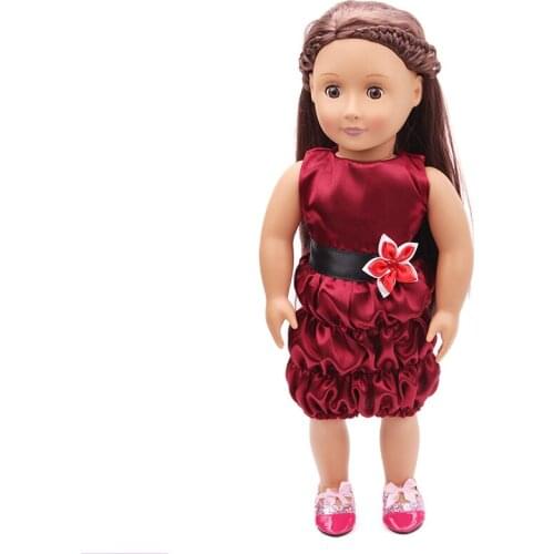 18 Inch American Doll Burgundy Party Dress Newborn Girls Baby Skirt Toys Accessories Fit 40-43 Cm Boy Dolls Birthday Gift c136