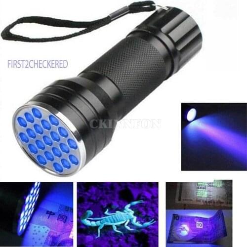 DHL 50PCS Best UV 21 LED Flashlight Mini Blacklight Aluminum Torch Light Lamp