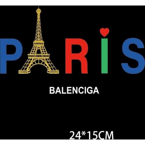 Fashion Paris Eiffel Tower Letter Patch Heat Transfer Vinyl Sticker for Clothing T-shirt Applique Iron on Patches for Clothes