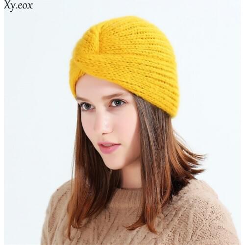 Fashion Autumn and winter womens warm baggy wool hat earmuffs hat solid color wool knitted hat female cap