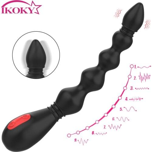 9 Frequency Powerful Anal Beads Vibrator Butt Flexible Plug Anal Training Sex Toy Prostate Stimulator Silicone Waterproof