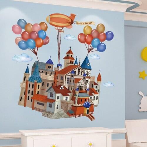 Cartoon Hot air balloon Wall Sticker for Kids rooms Decor Castle Vinyl Wall Decals Children Bedroom Decor Stickers Art Murals