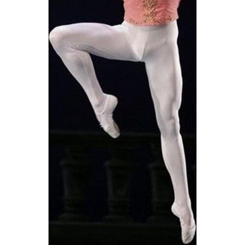 Mens Ballet dance tights Full Length Leggings Ballet Costume training pants pantyhose Lycra Elastic Waistband White Black