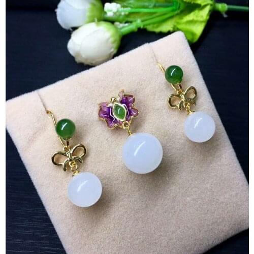 Hetian Baiyu Silver Inlay Set White Jade Bead Two-piece Set h6