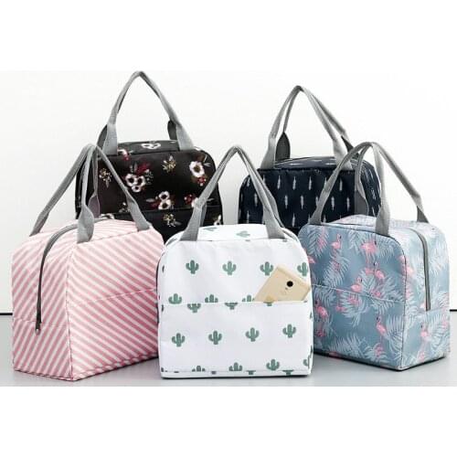 New Functional Pattern Cooler Lunch Box Portable Insulated Canvas Lunch Bag Thermal Food Picnic Lunch Bags For Women Kids