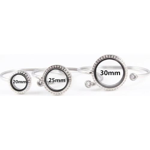 New Fashion Lovers Jewelry Round 20mm 25mm 30mm Stainless Steel Floating Charm Locket Bracelet Floating Charm Memory Bangle