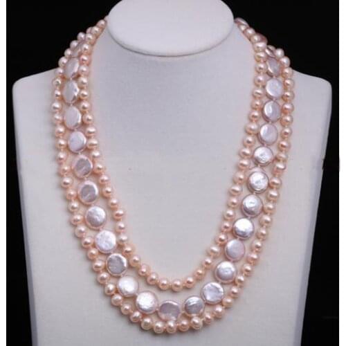 New Arrival Favorite Pearl Necklace Multi Strand Pink Cultured Freshwater Pearl Necklace Fine Jewelry Birthday Party Lady Gift