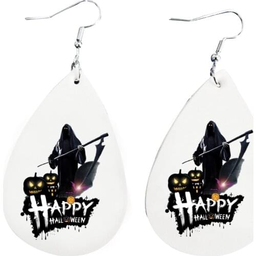 Wholesale New Halloween ThemeEarrings- Faux Leather Teardrop Earrings Double Print