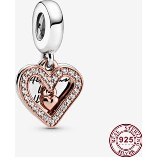 Original 925 Sterling Silver Charm Rose Gold Hand Painted Love Pendant Fit Pandora Women Bracelet & Necklace Diy Jewelry
