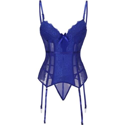 Sexy Bustier Corset Women Lingerie Bra Top Erotic Underwear Bra Bodysuit Waist Slim Tummy Control Lace Up Camis Shaper Blue 2020