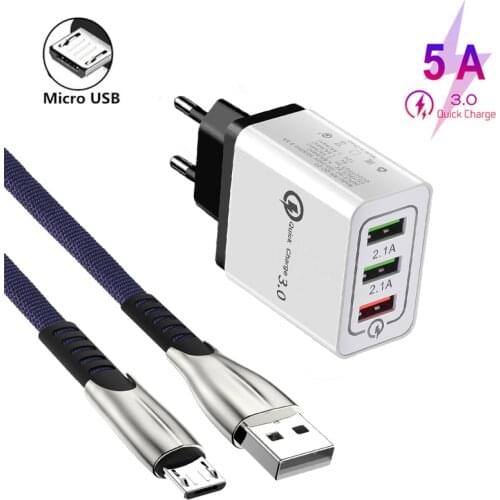 Micro USB Zinc Alloy Braided Data Wire For Huawei Honor 7A 7C 8A 6C Pro 5A 6A 6X 7X 8X 8S Fast Charge QC 3.0 Fast Wall Charger