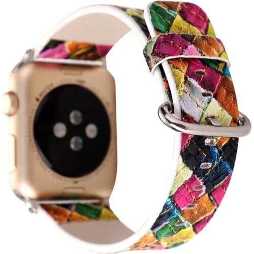 For Apple Watch Band Series 6/SE/5/4/3 Colorful Lattice Personality Leather Bracelet Girls/Women Strap for iWatch 44/40/42/38mm