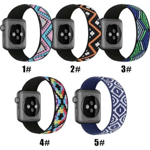 For Apple Watch Band 44mm Nylon Loop Flexible Band Ethnic Folk Pattern Strap for Apple Watch 40mm 42mm 38mm Watch SE Wristband