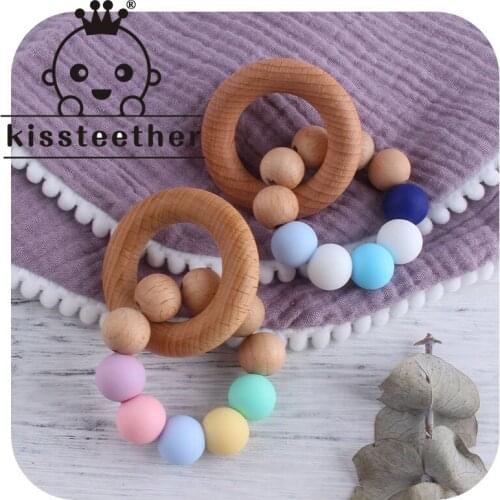 Kissteether Baby Teethering Glue Silicone Wristband Bead Bracelet Teething Ring Wristband Chew Toy Molar Stick Baby Sensory Toy