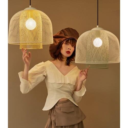 Nordic LED Iron Grid Pendant Lights Modern Loft Cafe Restaurant kitchen hanging lamp Bedroom Bedside Lamp Fixtures Deco Lighting