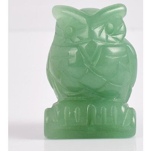 1.5 Inch handmade owl Figurines green aventurine crystal owl statue Craft Carved Natural Stone minerals Mini Animals Statue