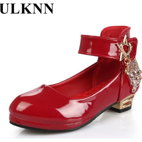 ULKNN Red Low Heel Shoes For Girls Princess Leather Shoes Dance Wedding School Children Casual Shoe Kids Dress Round Toe Shoe