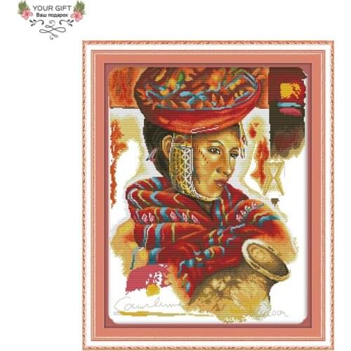 Joy Sunday R561 Free Shipping 14CT 11CT Counted and Stamped Home Decoration Woman And Clay Pot Embroidery Cross Stitch kits