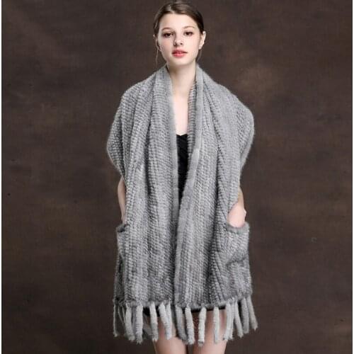 ZDFURS * knit scarves mink fur scarf mink real knitted mink fur shawl warp