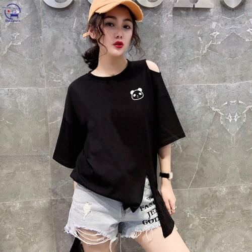 2021 T-shirt Women Causal T-shirt Cotton Tees Woman off shoulder tops Clothes Drop graphic tee oversized t shirt for women