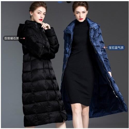 Women Thicken long Down Jackets Winter New lady White Duck Down Coats Waist Slim Warm hooded Down Jacket outwear clothes black