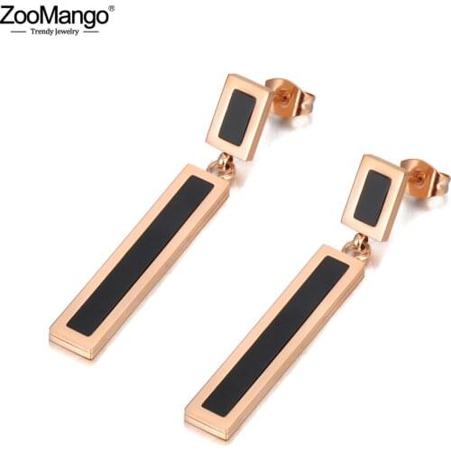 ZooMango Hyperbole 316L Stainless Steel Geometric Rectangle Earrings Bohemia Black Acrylic Earrings Jewelry For Women ZE20083