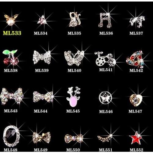 20pcs High Quality New Bow Cherry Butterfly Five-pointed Star Variety Style Alloy Rhinestone DIY Nail Supplies Decoration