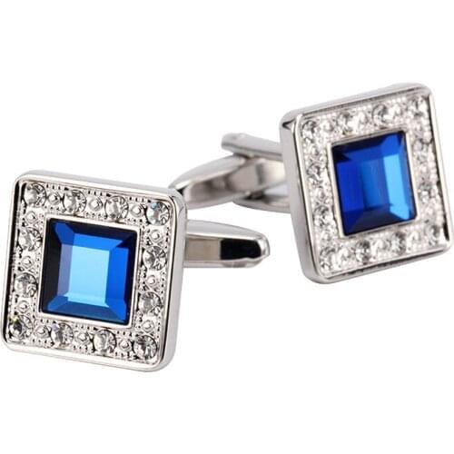 2016 Promotion Real Men Crystal Cufflinks Male French Shirt Cufflinks Stainless steel blue crystal Best Gift Cuff links hot sale