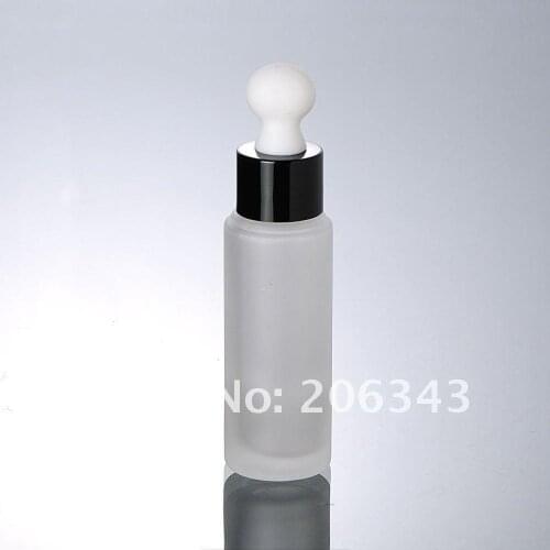 25ML frosted glass with white dropper and black collar can be used for Cosmetic Packaging,glass bottle