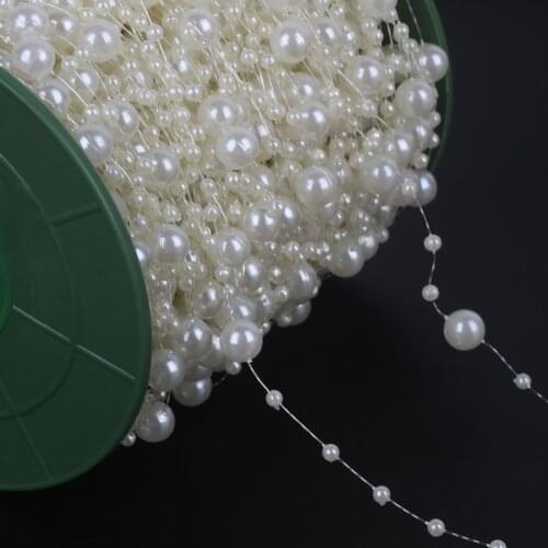 5Meters/Lot Ivory Fishing Line Artificial Pearls Beads Chain Garland Flowers For Wedding Bridal Bouquet Flower Decoration