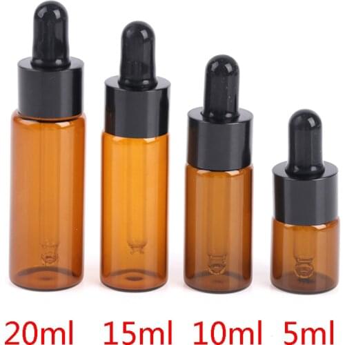 5pcs Amber Glass Dropper Bottle 5ml 10ml 15ml 20ml Jars Vials With Pipette For Cosmetic Perfume Essential Oil Bottles