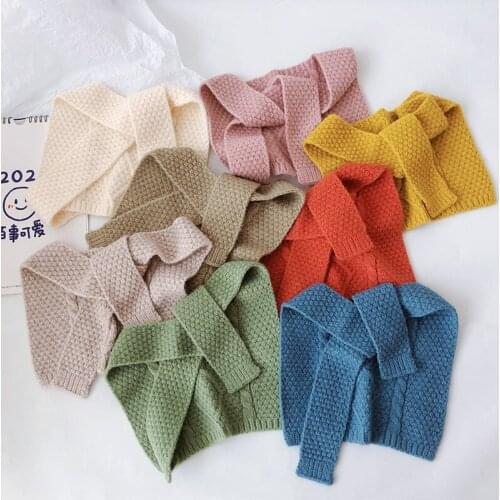 Childrens knitted shawl autumn and winter fashion baby solid color rhombus wool accessories photo small scarf