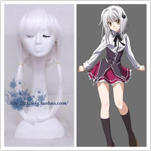 High School DxD Koneko Toujou 55cm Long White Heat Resistant Hair Cosplay Costume Wig + Free Wig Cap