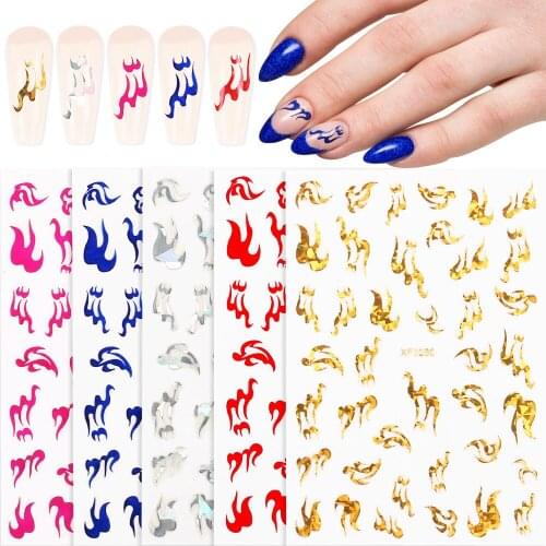 5pc/lot Holographic Flame Design Nails Decal Fire Burning Nail Art Self Adhesive Stickers Manicure Art Accessoires